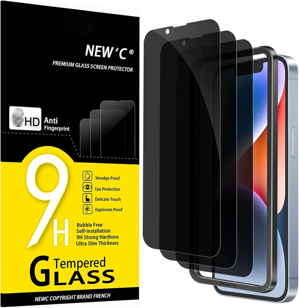 NEW'C 3 Pack Privacy for iPhone 17, 17 Pro, iPhone 16 Pro Screen Protector (6.3 inches)