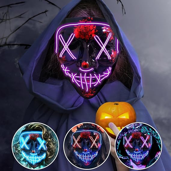 AnanBros Scary Halloween Mask Skeleton Gloves Costumes for Men, 3 Modes Purge Mask Light Up