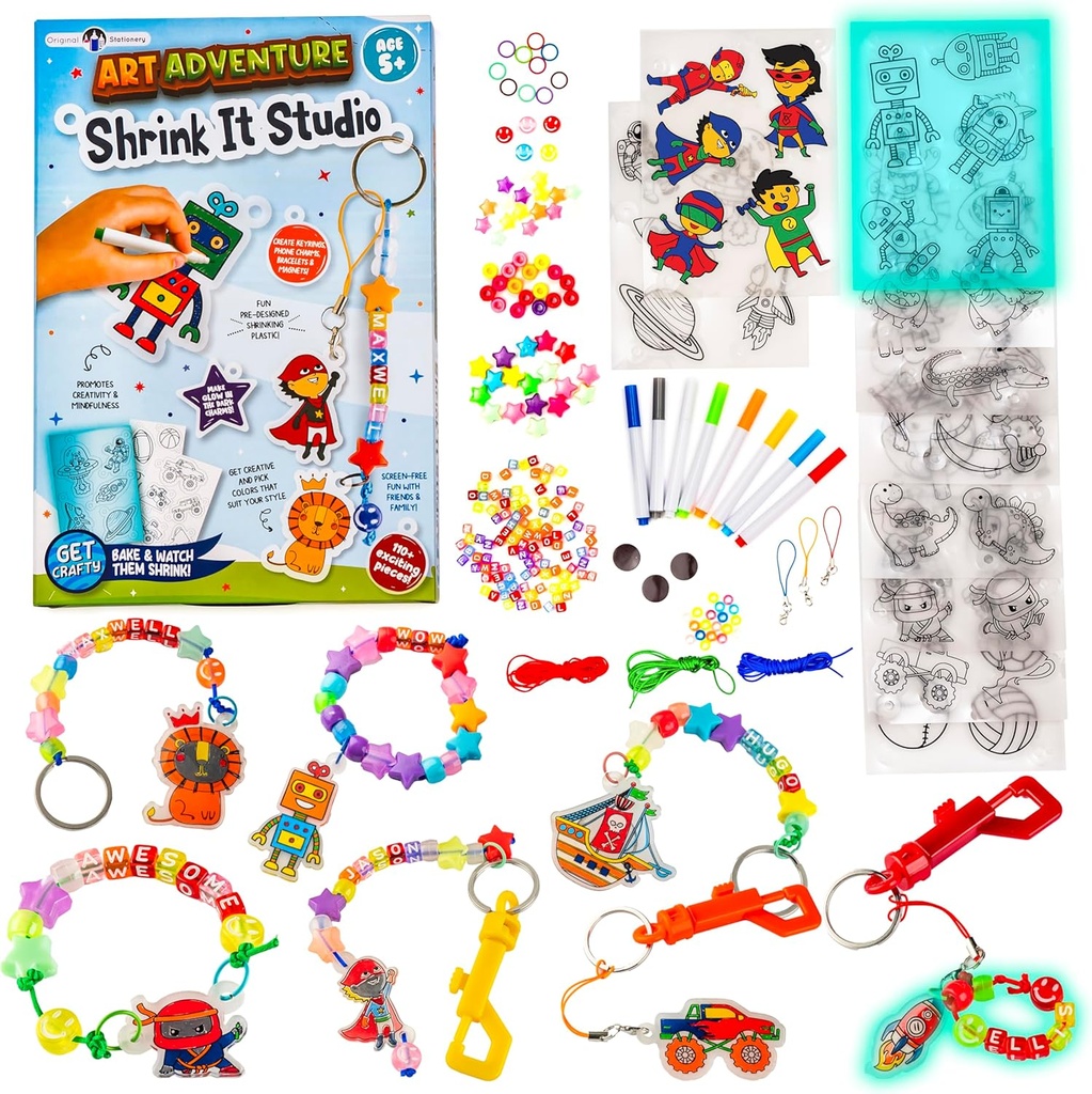 Original Stationery Art Adventure Shrink It Studio, Keychain Maker Kit for Boys to Make Awe