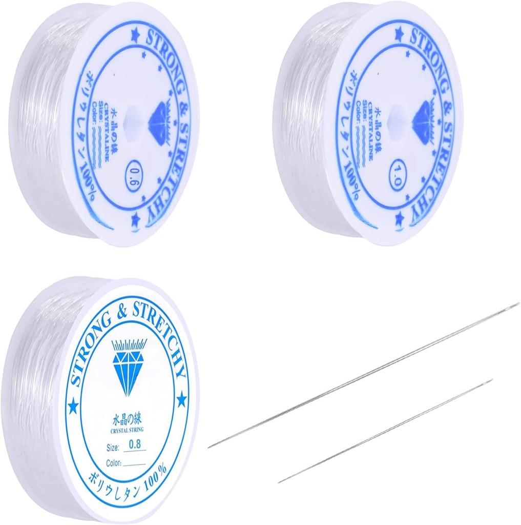 3 Rolls Clear Elastic Bracelet String, 0.6mm 0.8mm 1mm Elastic Bead Thread Transparent Stro