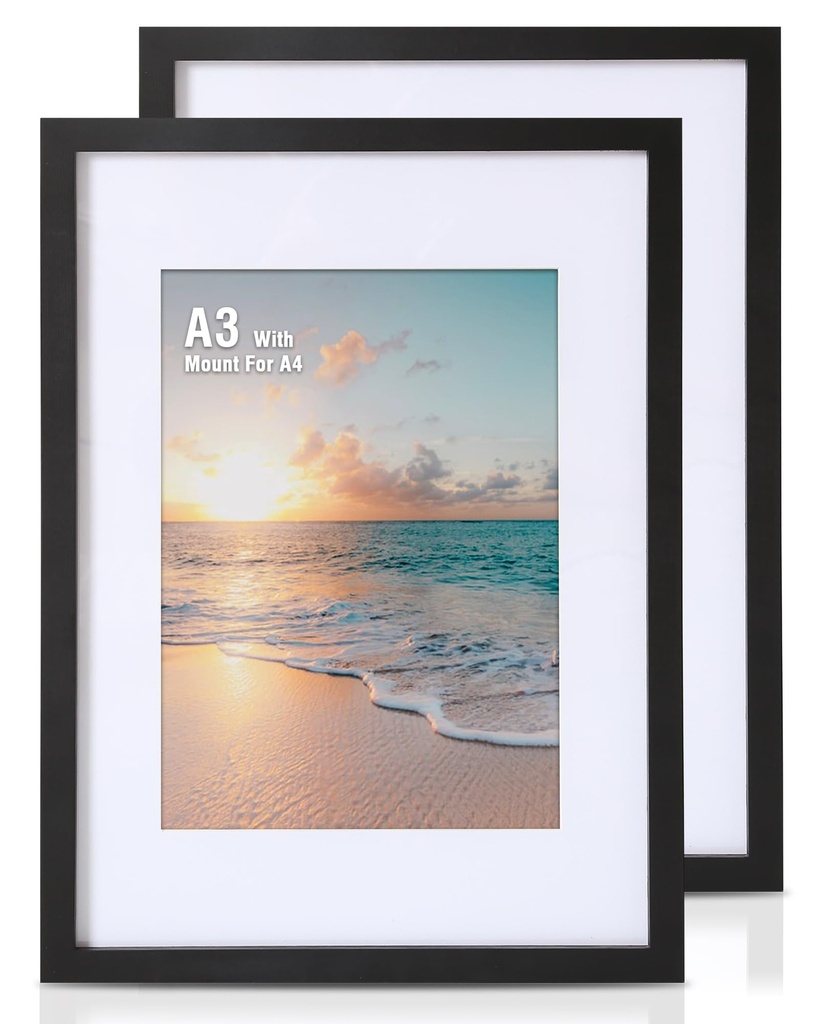 Cispree A3 Photo Frame -2 Pack, A3 Wooden Picture Frames with Mount for A4 Print for Wall,