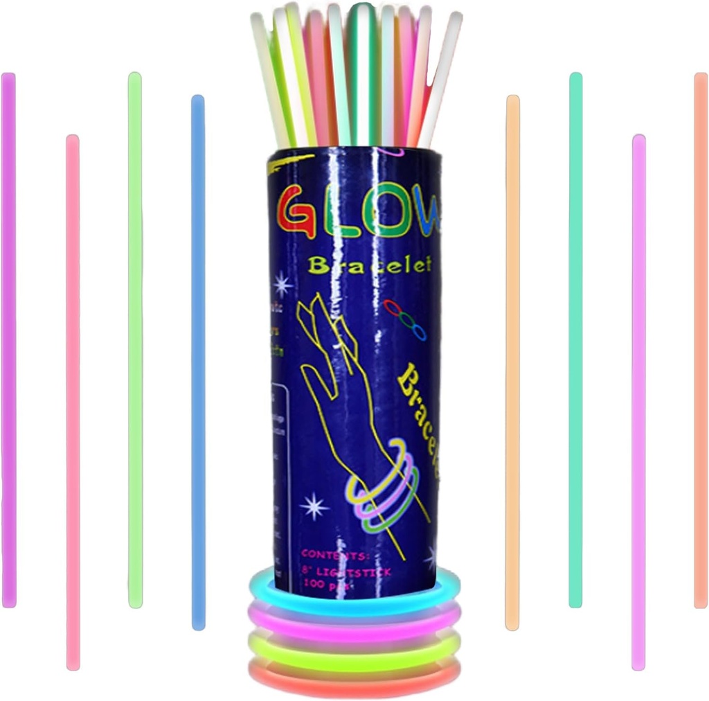 100 Pcs Glow Sticks,20cm Glowsticks Party Packs for Birthday Concert Glowsticks Bracelet,12