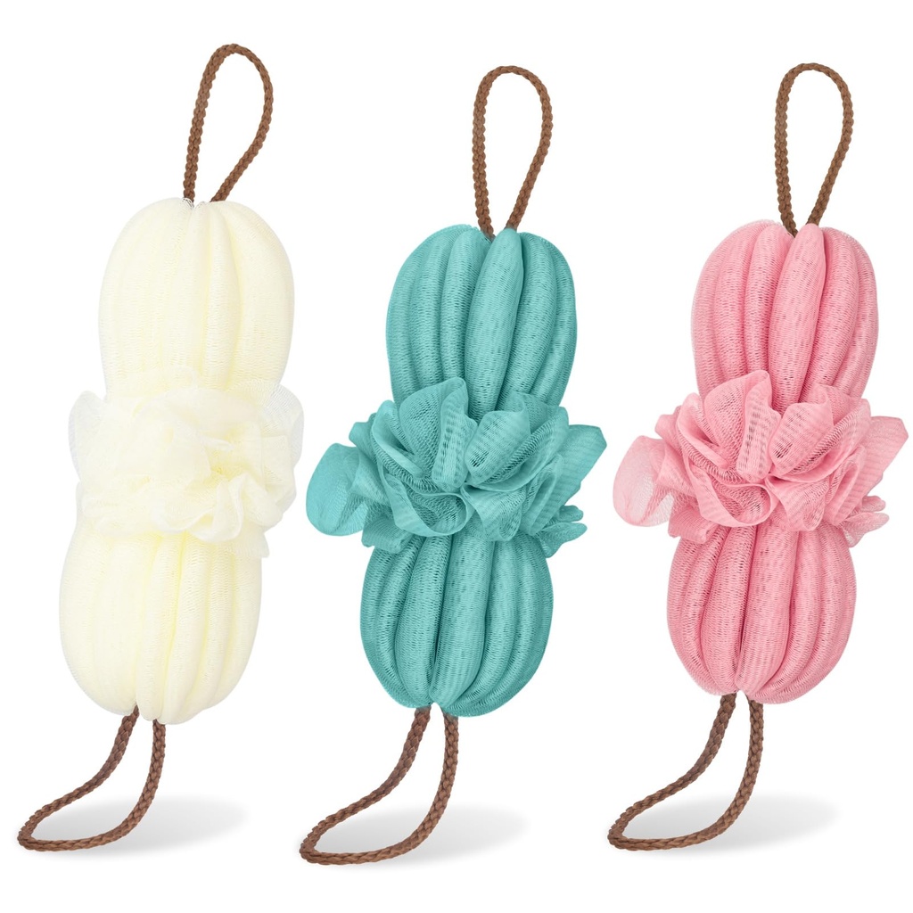3 Pcs Bath Shower Loofah Sponge,Toplive Long Stretch Back Sponge Exfoliating Back Scrubber
