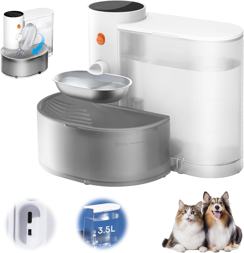 Auveach Wireless Cat Dog Water Fountain with 3 Levels of Time Interval and Volume 3.5L Cat