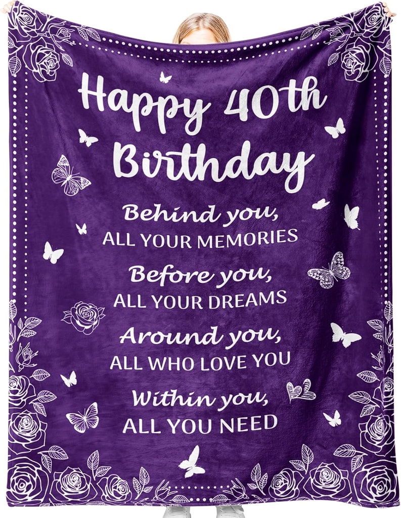 Gleevara 40th Birthday Gifts For Women, 50"x60" Soft Flannel Blanket - 40th Birthday Throw