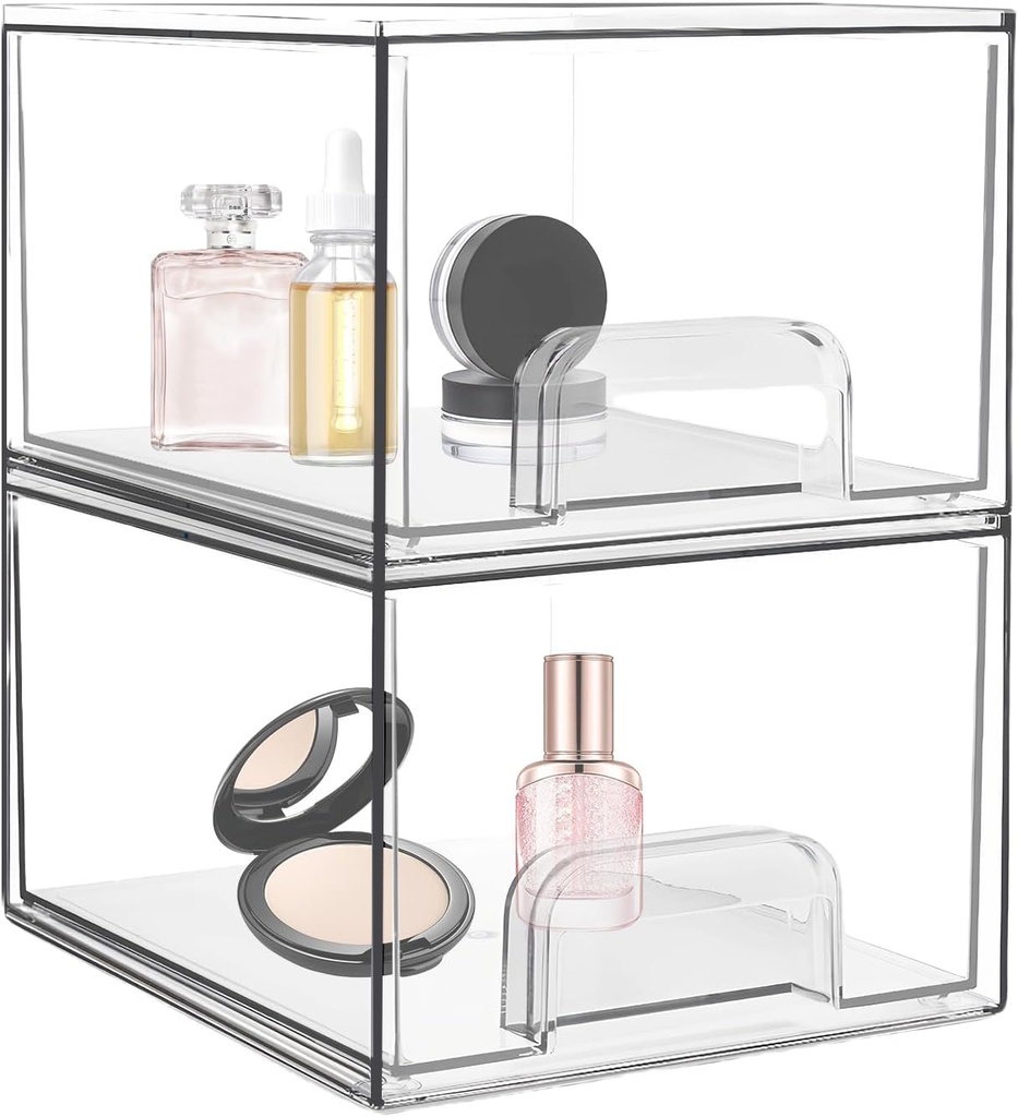 Fangehong 2 Pcs Transparent Stackable Storage Drawers, 19.05x15.24x16.7 cm, Plastic