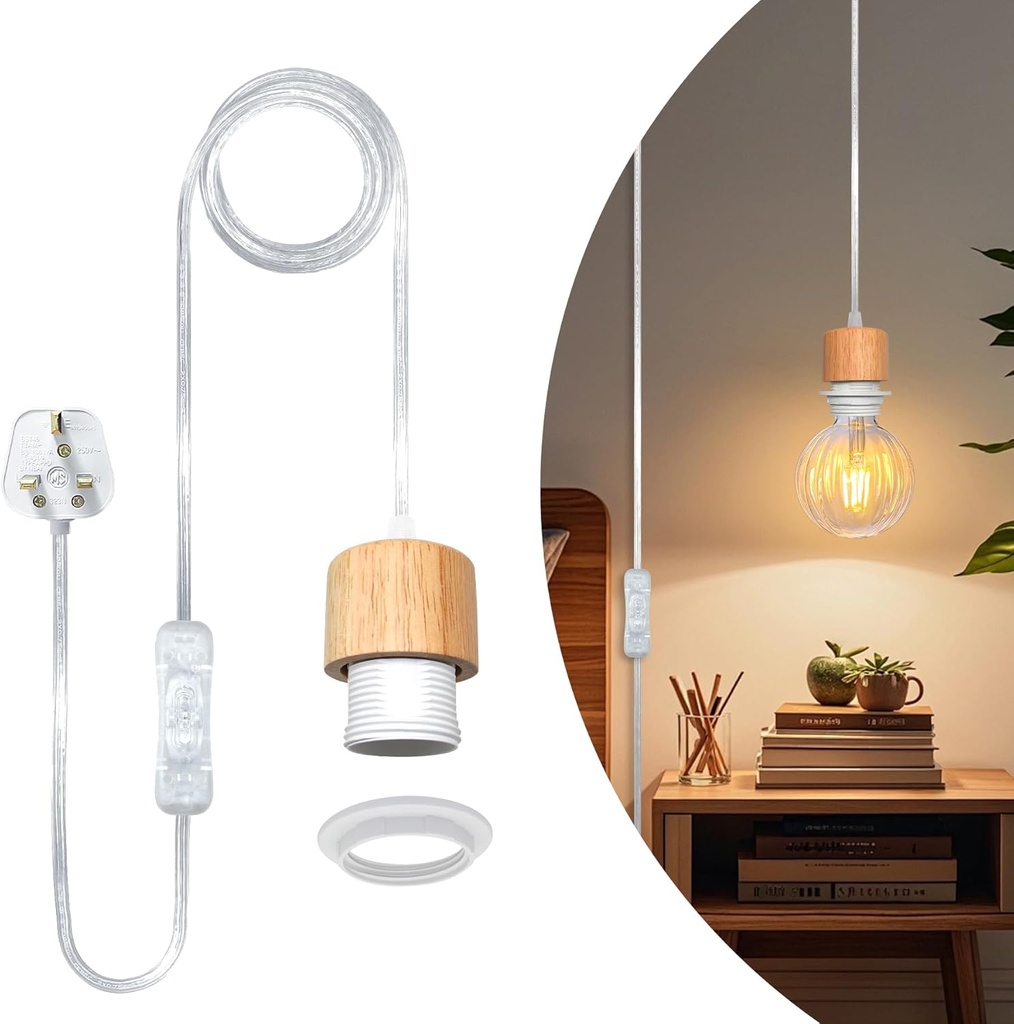 WPQIUZS 3D Printed Lampshade Plug in Pendant Lighting Kit, 500CM Transparent Cable, E27 Lam