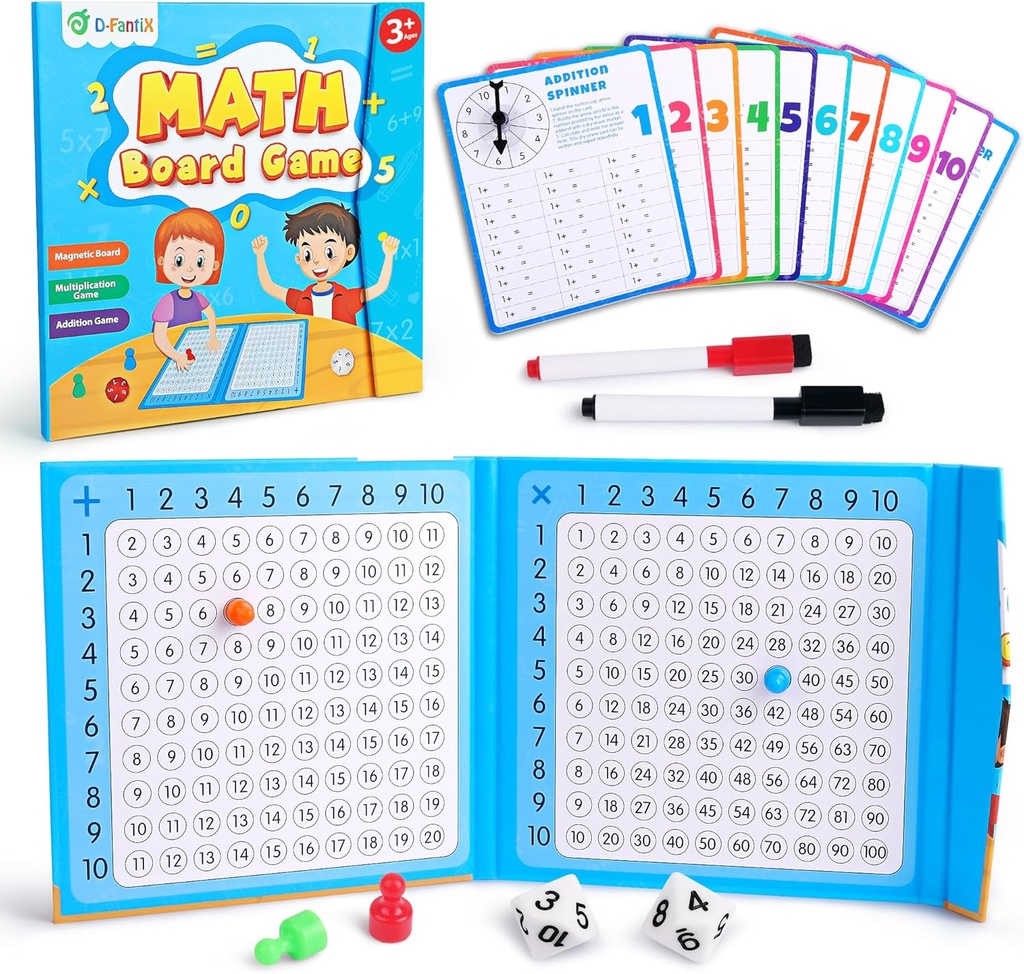D-FantiX Magnetic Addition Multiplication Game Board, Math Games for Kids 8-12, Maths Manip
