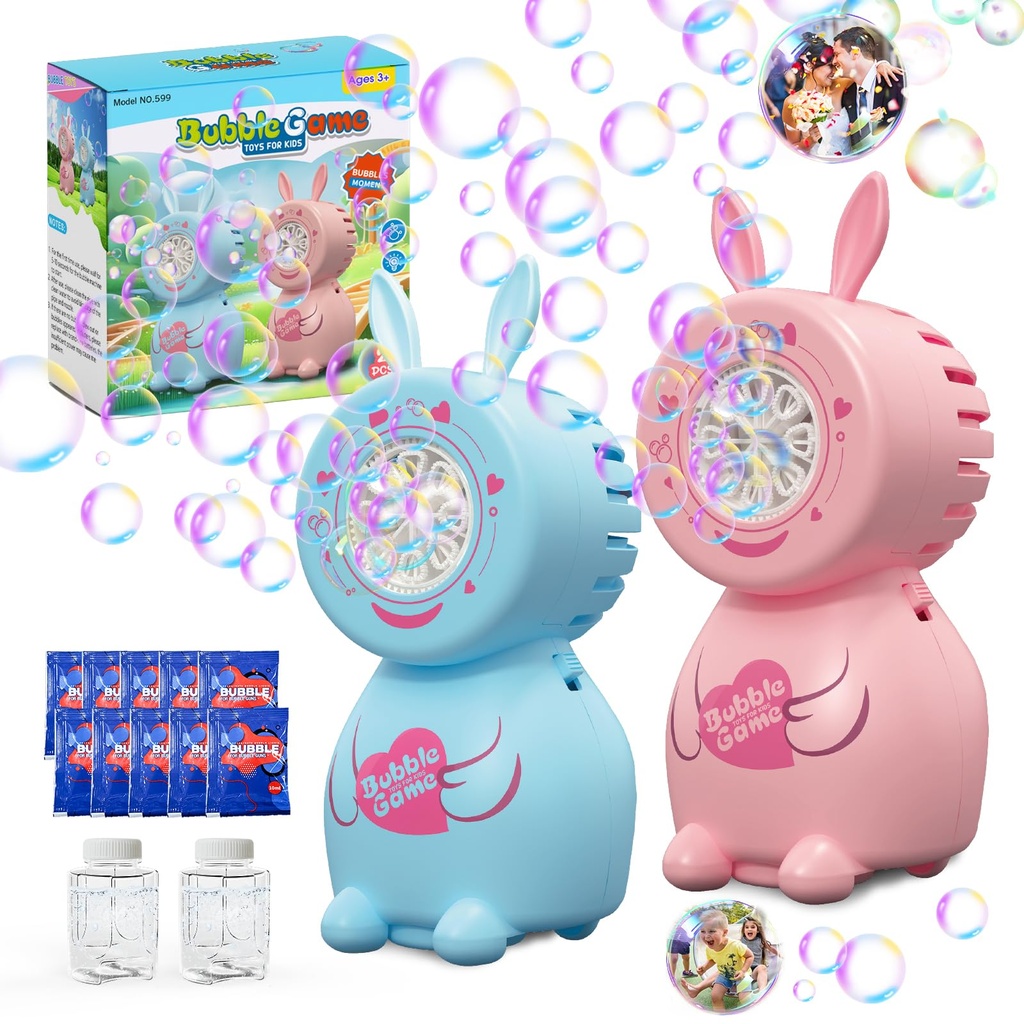 Babuloo 2 Packs Bunny Bubble Machine, Automatic Bubble Maker Toys for Kids 8000+ Bubbles Pe