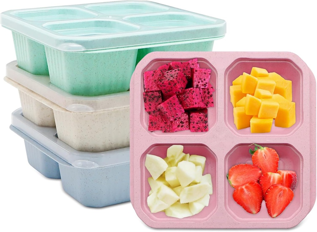 Aleker 4 Pack Snack Box with Compartments, Reusable Snack Containers Meal Prep Containers,