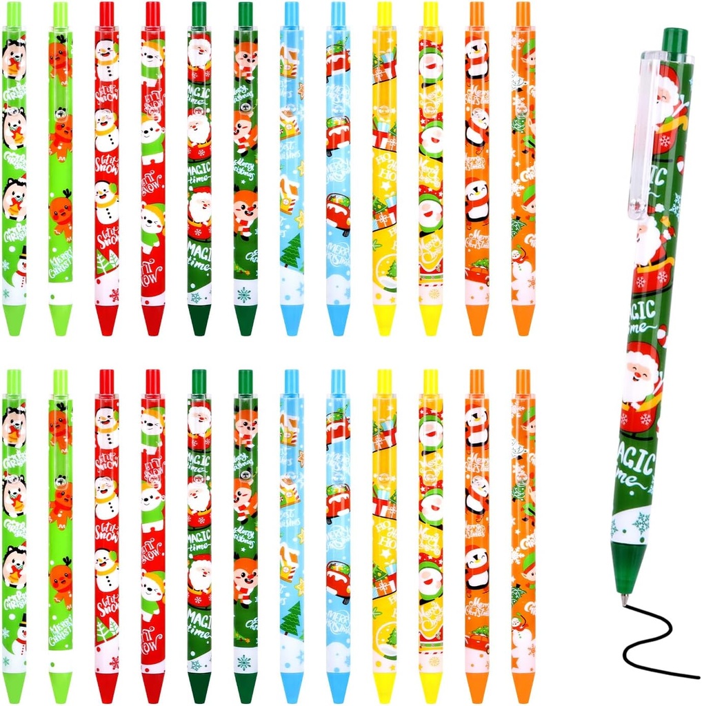 ZALAON Christmas Retractable Ballpoint Pen,24 Pieces Xmas Ballpoint Pen for Kids Black Pens