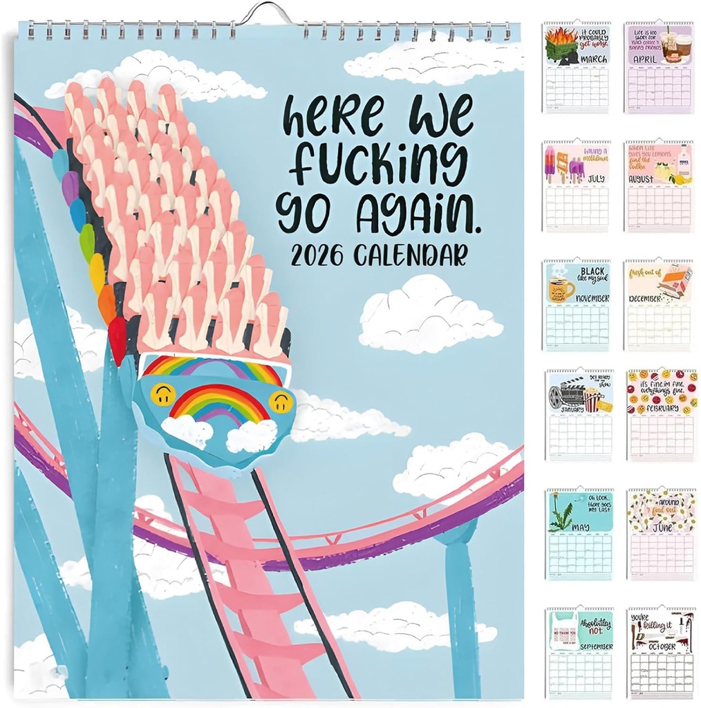 Guopai Funny Wall Calendar 2026 12 Month Roller Coaster Theme Planner for Home