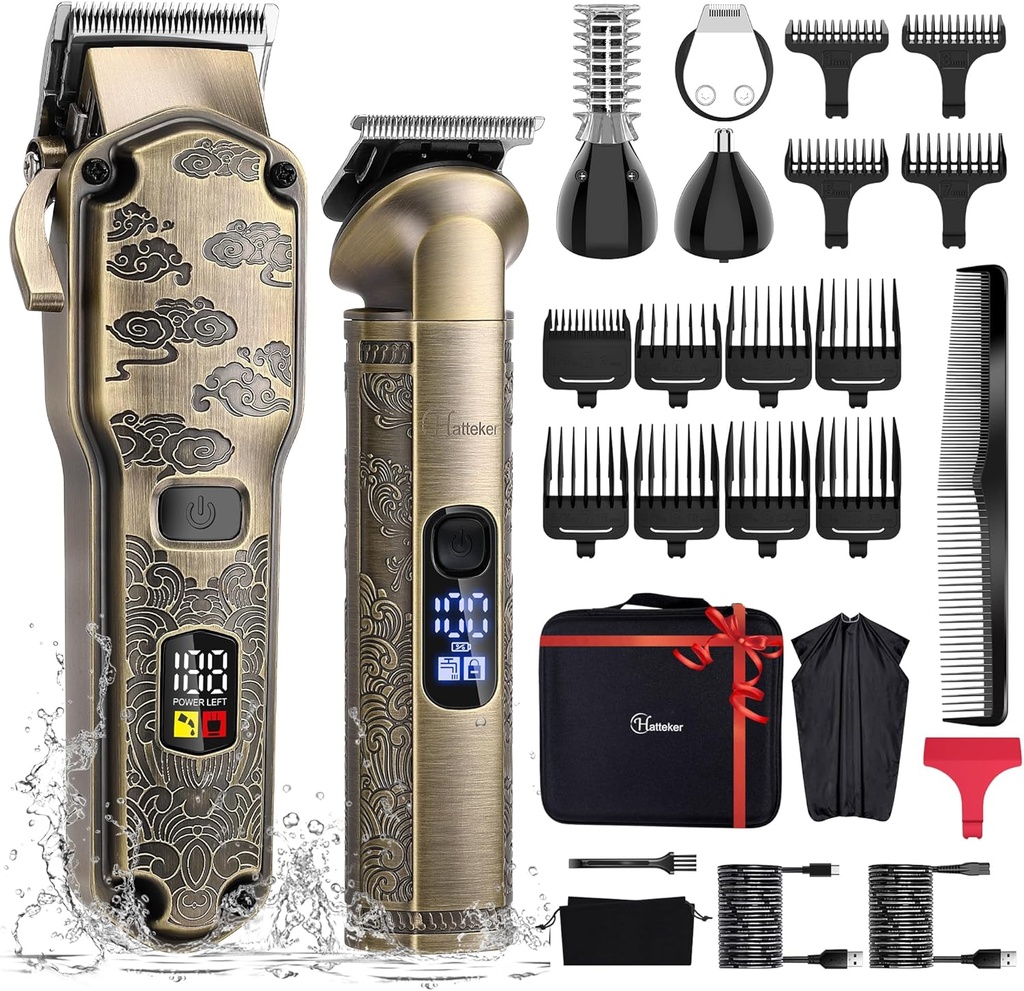 Hattek Professional Hair Clipper for Men, T-Blade Trimmer, Beard and Body, Wireless Nose &