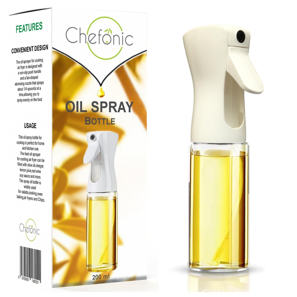 Chefonic Oil Spray Bottle 200ml Glass Olive Oil spray Bottle, Fine Mister For Any liquid