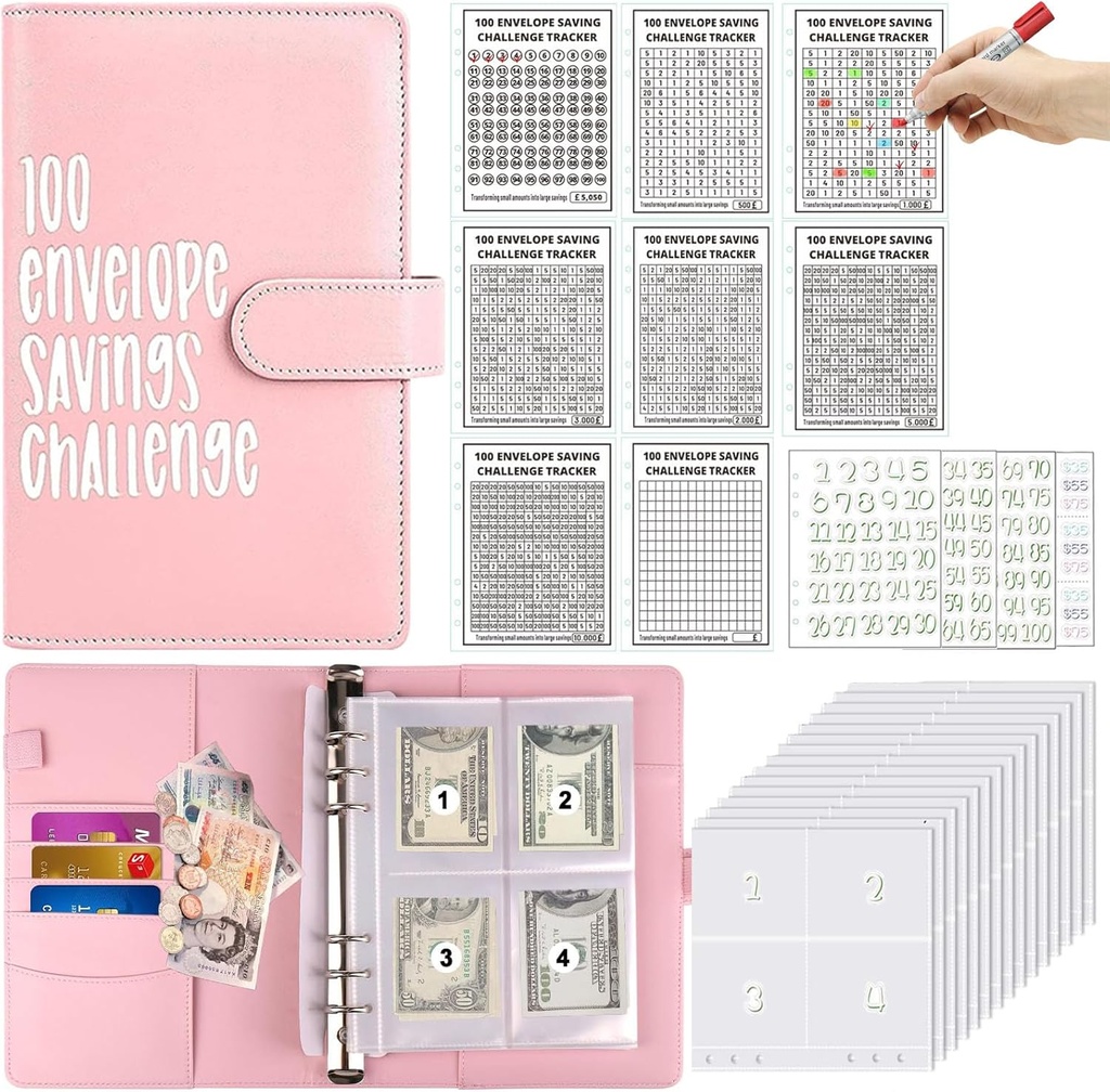 100 Envelope Challenge Money Saving Wallet, A6 Cash Budget Binder