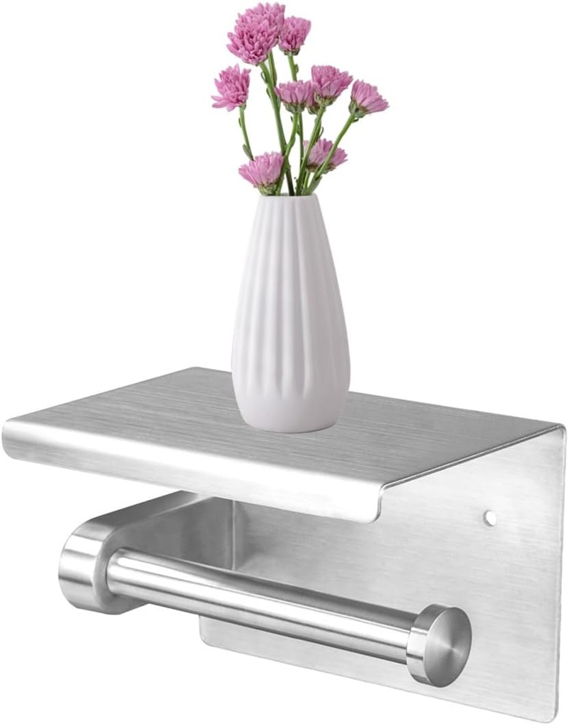 Brushed Nickel Toilet Paper Roll Holder with Shelf Storage Silver Toilet Tissue Holder for