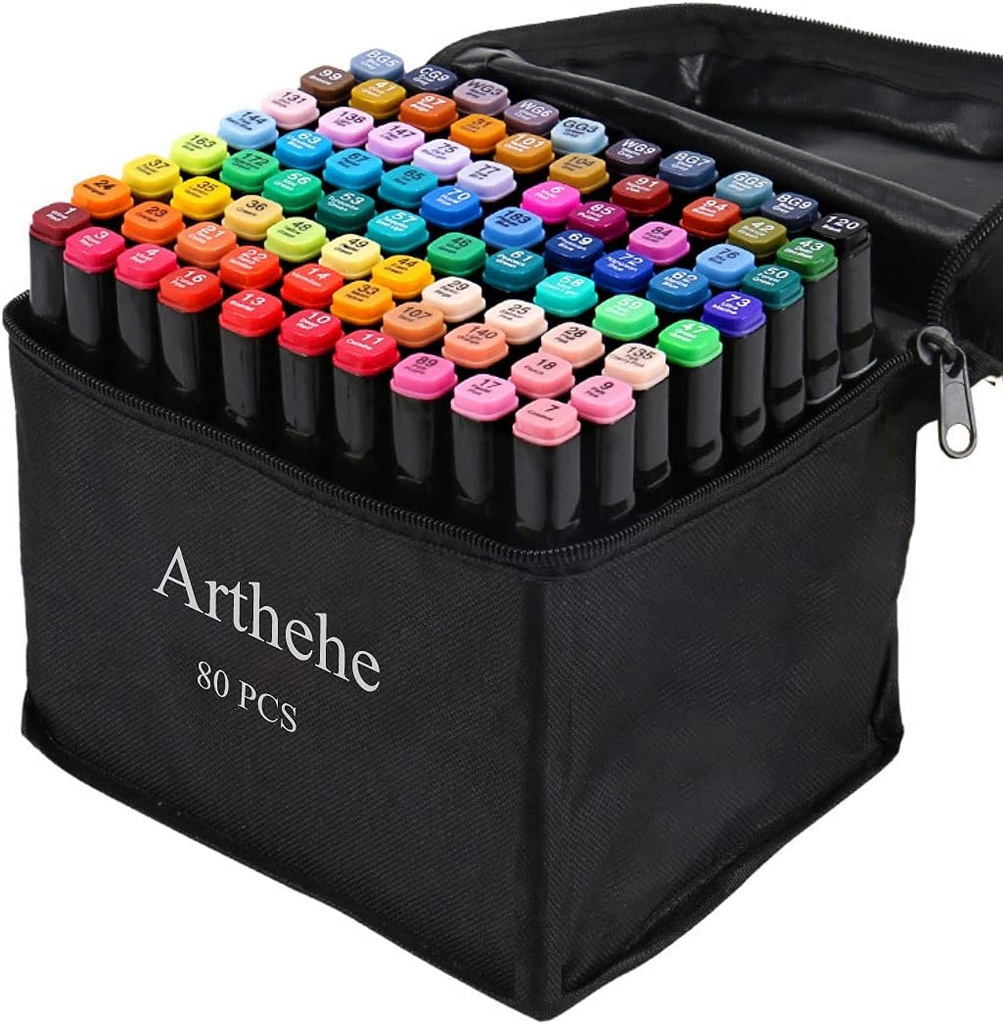 ARTHEHE 80 Colors Markers Pens Set, Permanent Art Marker Pens for Kids and Adults, Double Tipped Graphic