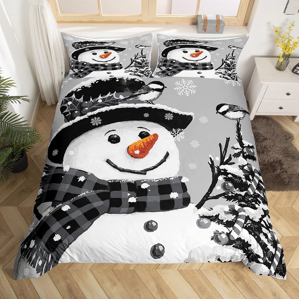 Loussiesd Kids Christmas Theme Decorations Bedding Set Xmas Snowman Duvet Cover