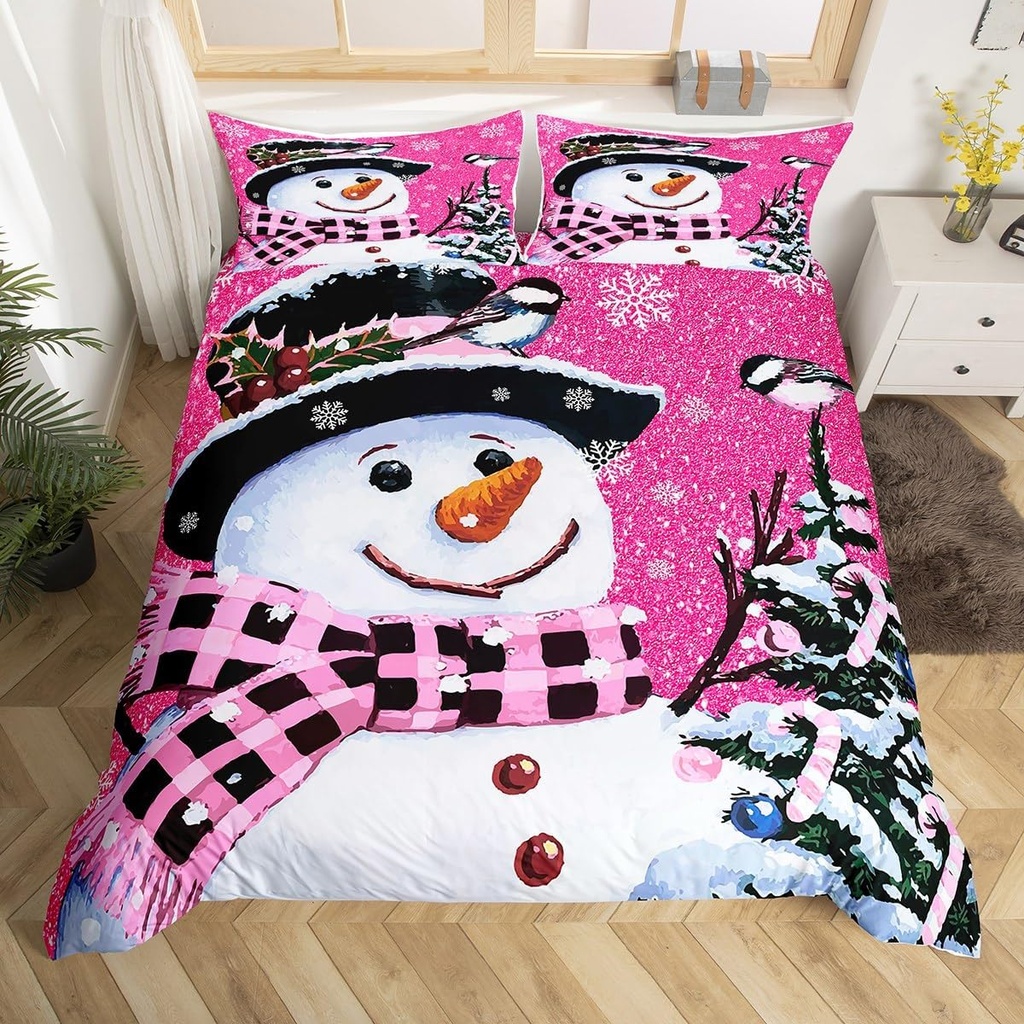 Loussiesd Kids Christmas Theme Decorations Bedding Set Xmas Snowman Duvet Cover