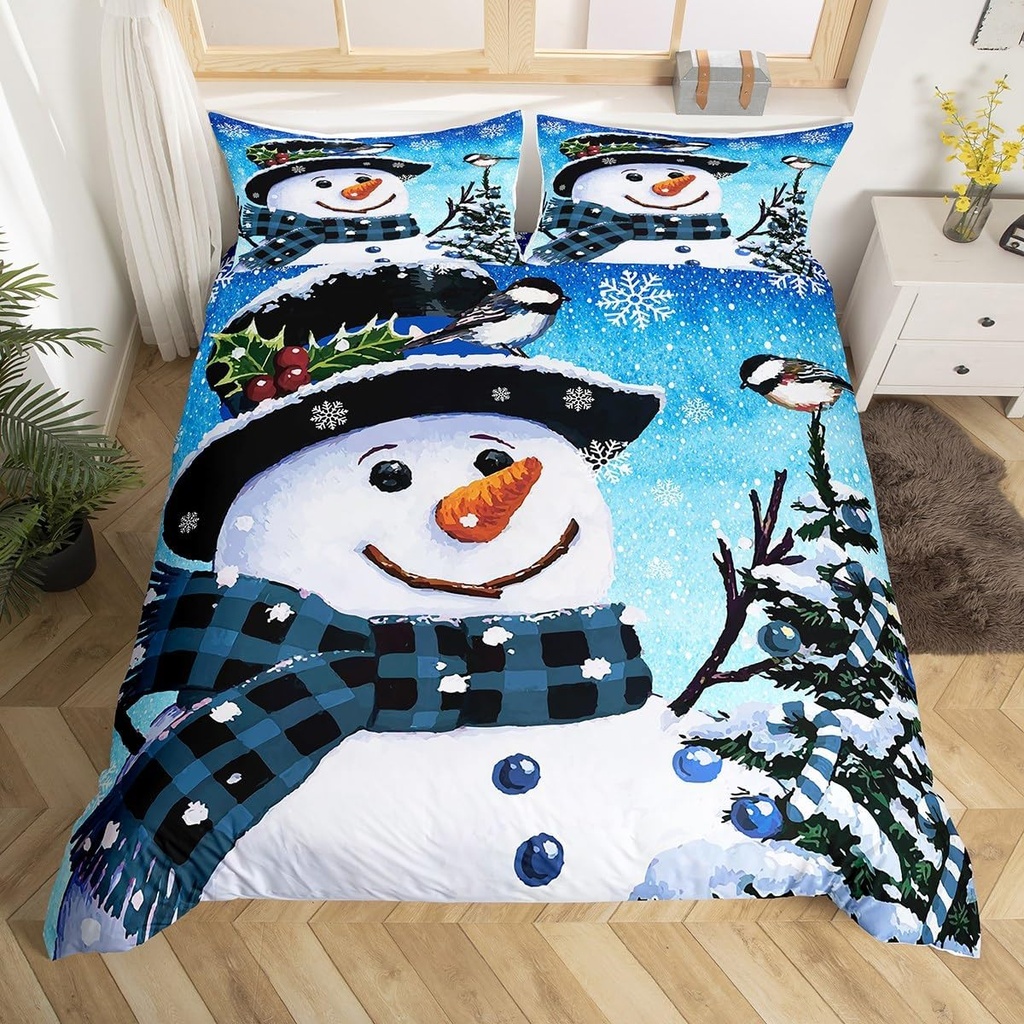 Loussiesd Kids Christmas Theme Decorations Bedding Set Xmas Snowman Duvet Cover