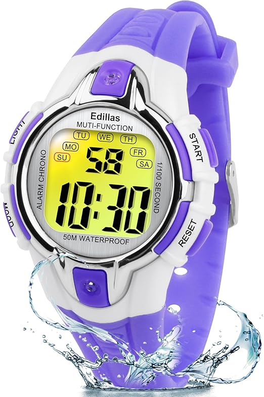 Edillas Kids Digital Watch for Girls Boys,7 Colors LED Flashing Water Resistant Wrist Watch