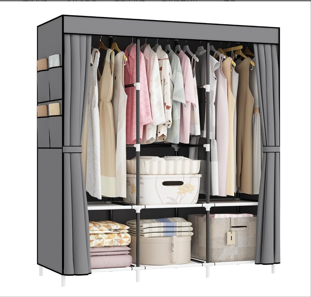 OPPAIYA Canvas Wardrobe, 125 x 45 x 165 cm, Versatile Fabric Wardrobes with 3 Storage areas