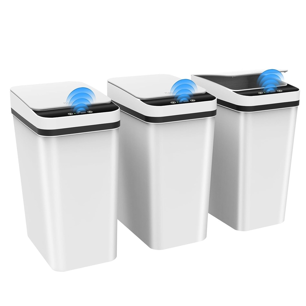 Kssvzz 3 Pack Small Motion Sensor Bathroom Bins with Lid, 10L Smart Waste Paper Basket