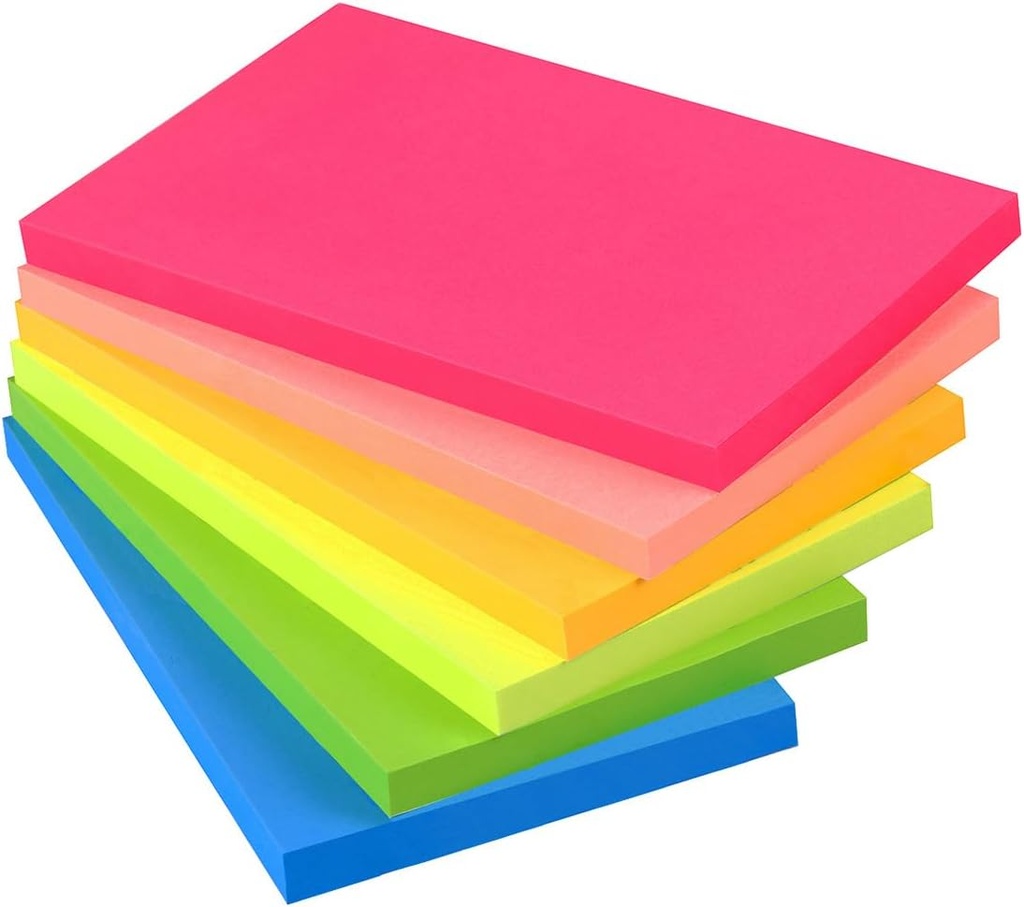 Wowivy Large Sticky Notes 76 mm x 127 mm, 6 Colors Bright Colors, Sticky Pads, Recyclable,