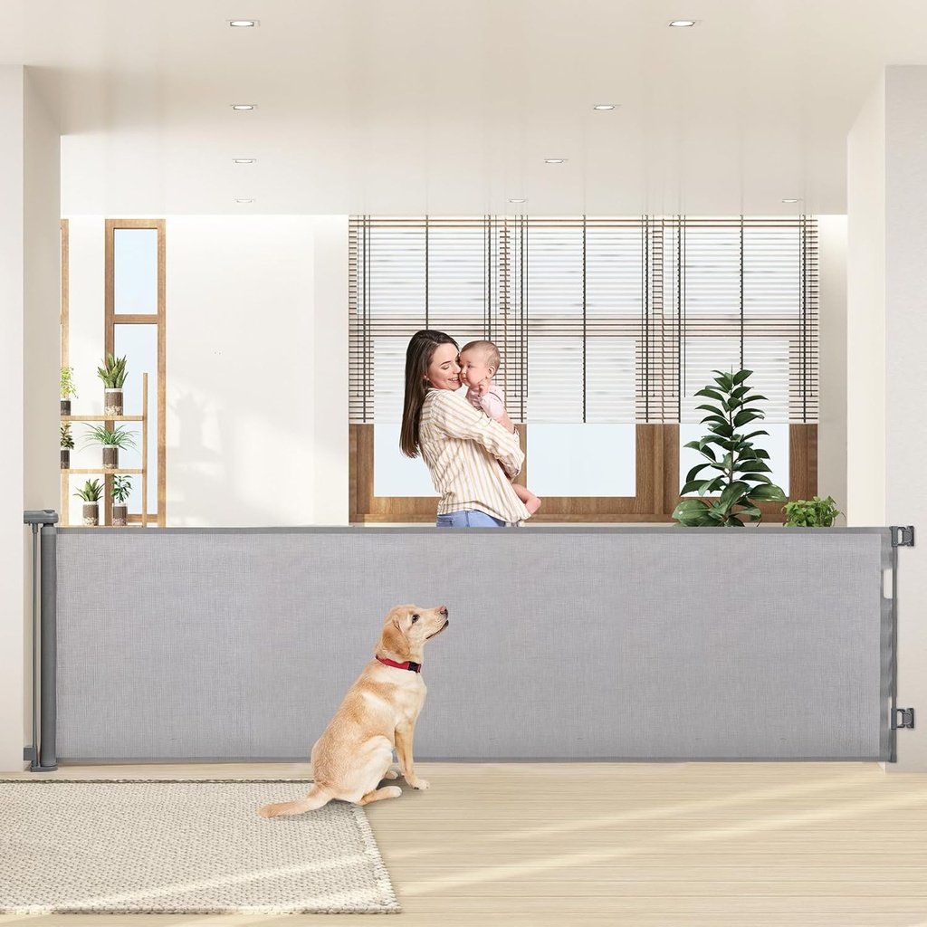 HollyHOME Retractable Stair Gate 300cm Extra Wide One-Hand Operation Baby Gate Safety Gate