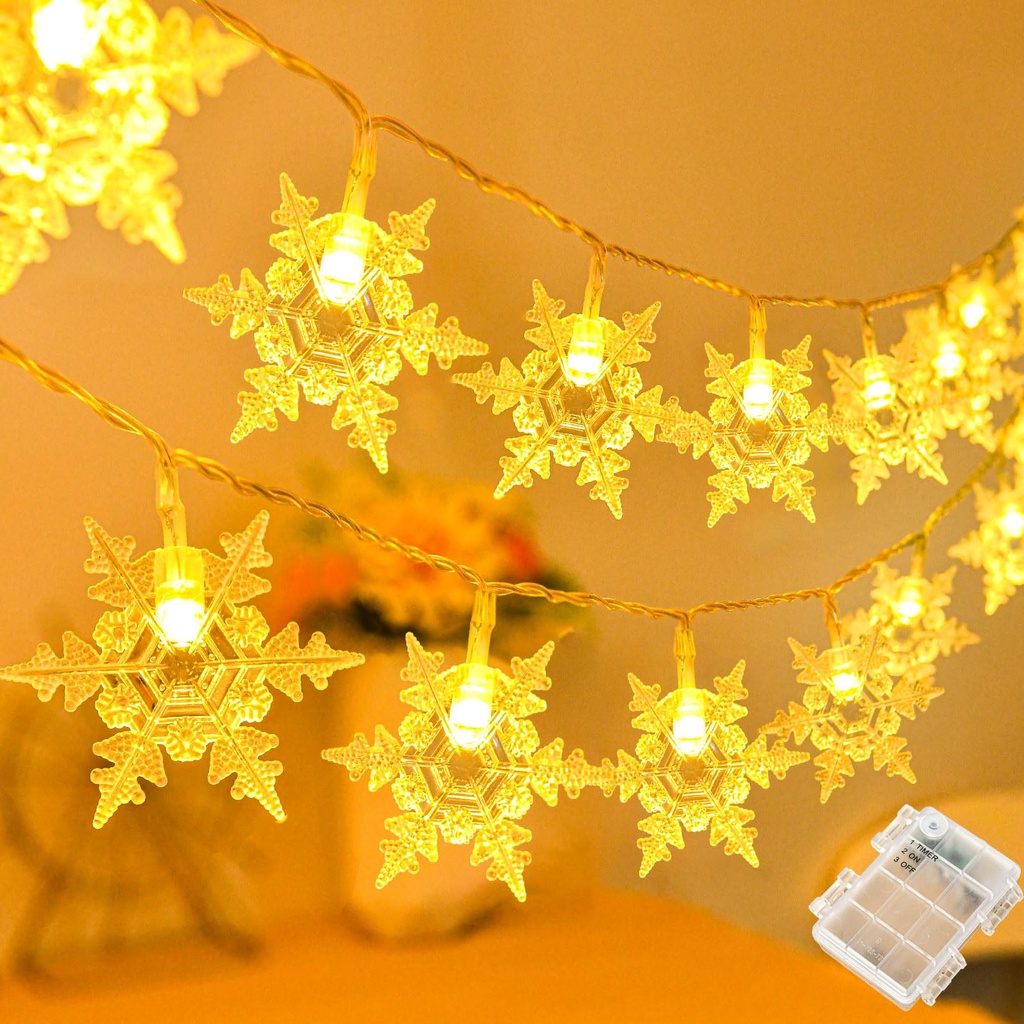 Etopgo Snowflake String Lights,6M 40LEDS Battery Operated Fairy Lights,Christmas Snowflake