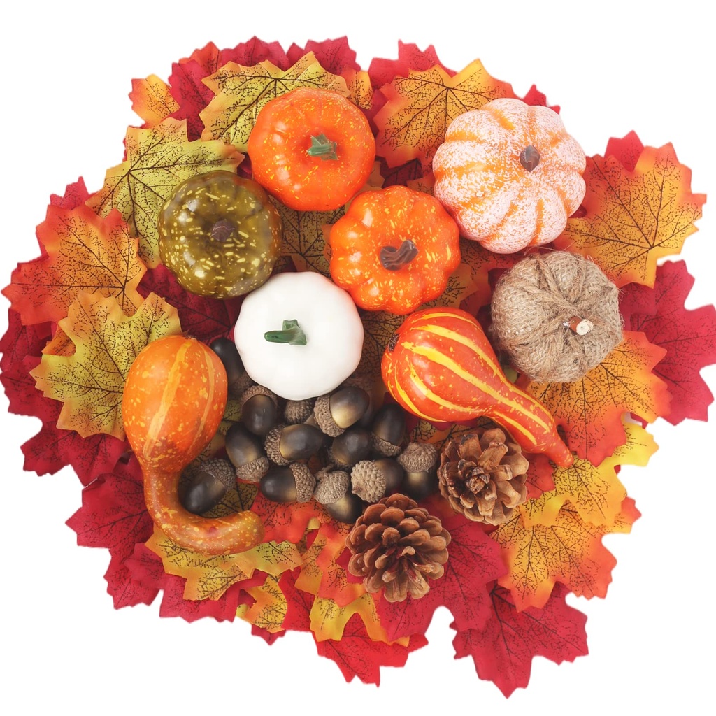 12Pcs Orange Autumn Artificial Pumpkins Set,Bulk Decoration Faux Harvest Pumpkin Fake Mini