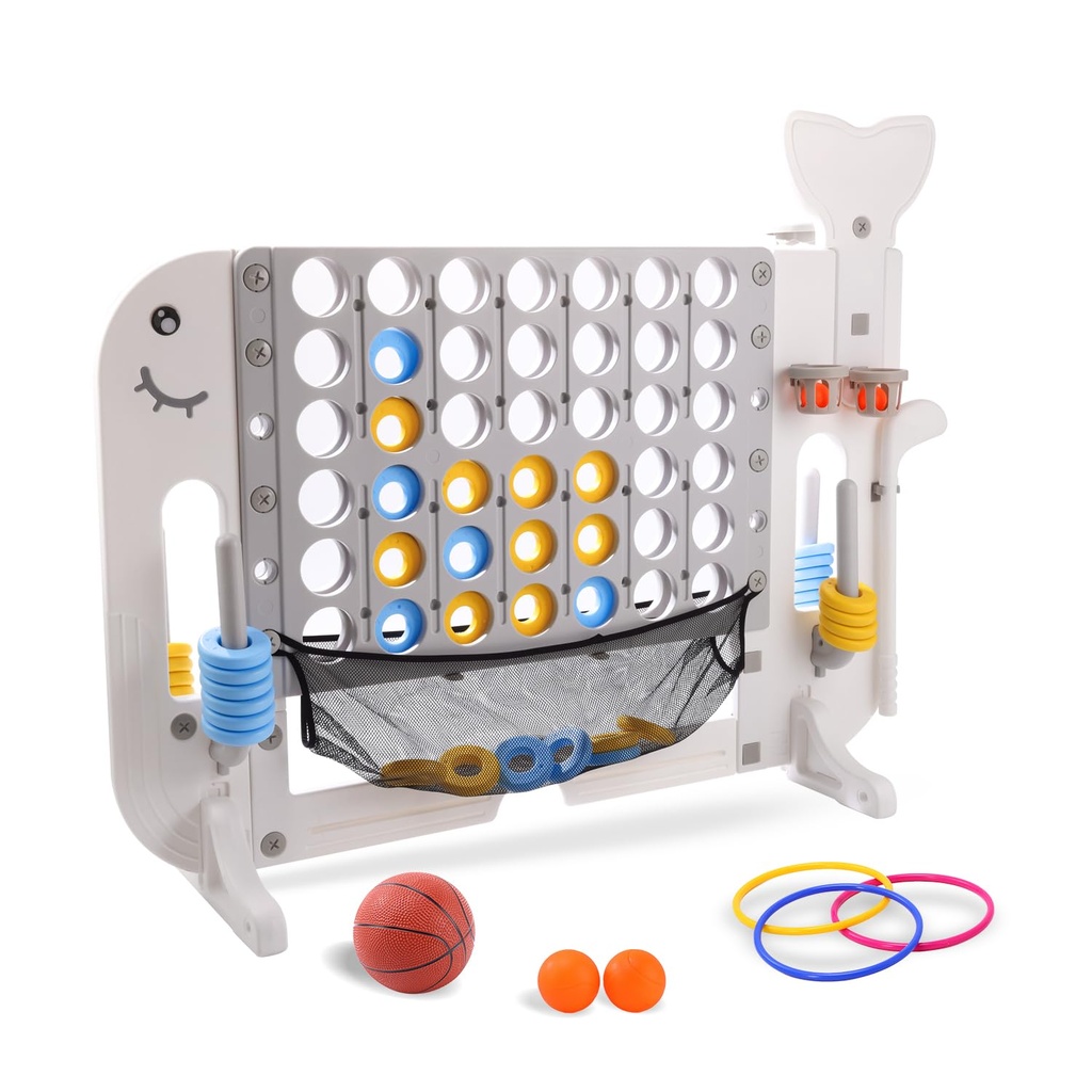 Giant 4 in a Row Connect Game, Adjustable Height (85cm-115cm) 4-in-1 Jumbo 4-to-Score Yard