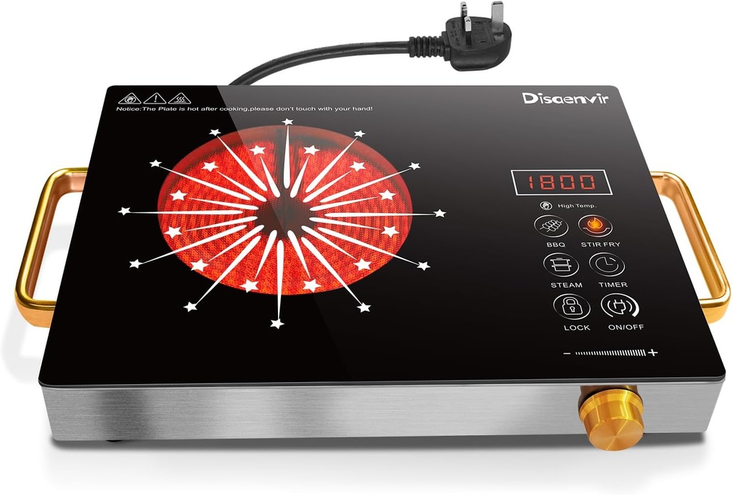 Disaenvir Portable Ceramic Hob Single Zone, Electric Hob 2000W Plug inHob with Safety Lock