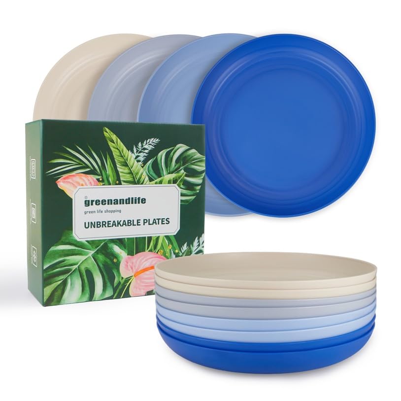 greenandlife 8 Pcs Dinner Plates, 9 inch Reusable Plastic Plates, Dishwasher & Microwave Sa