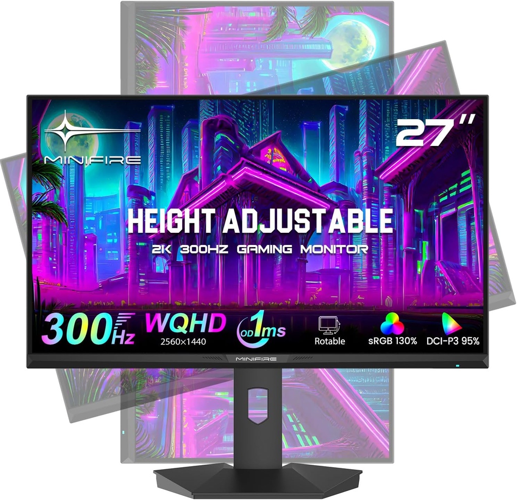 Minifire 27 inch Gaming Monitor, 2560x1440 WQHD 300Hz IPS Panel, DCI-P3 90%, sRGB130%, HDR4