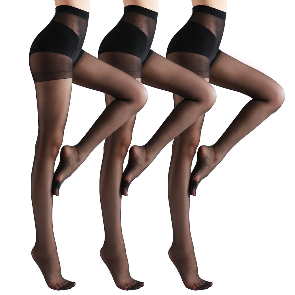 WAJIAFAR 3 Pack Tights for women with Support and Reinforced Toes Pantyhose (UK, Alpha, M,