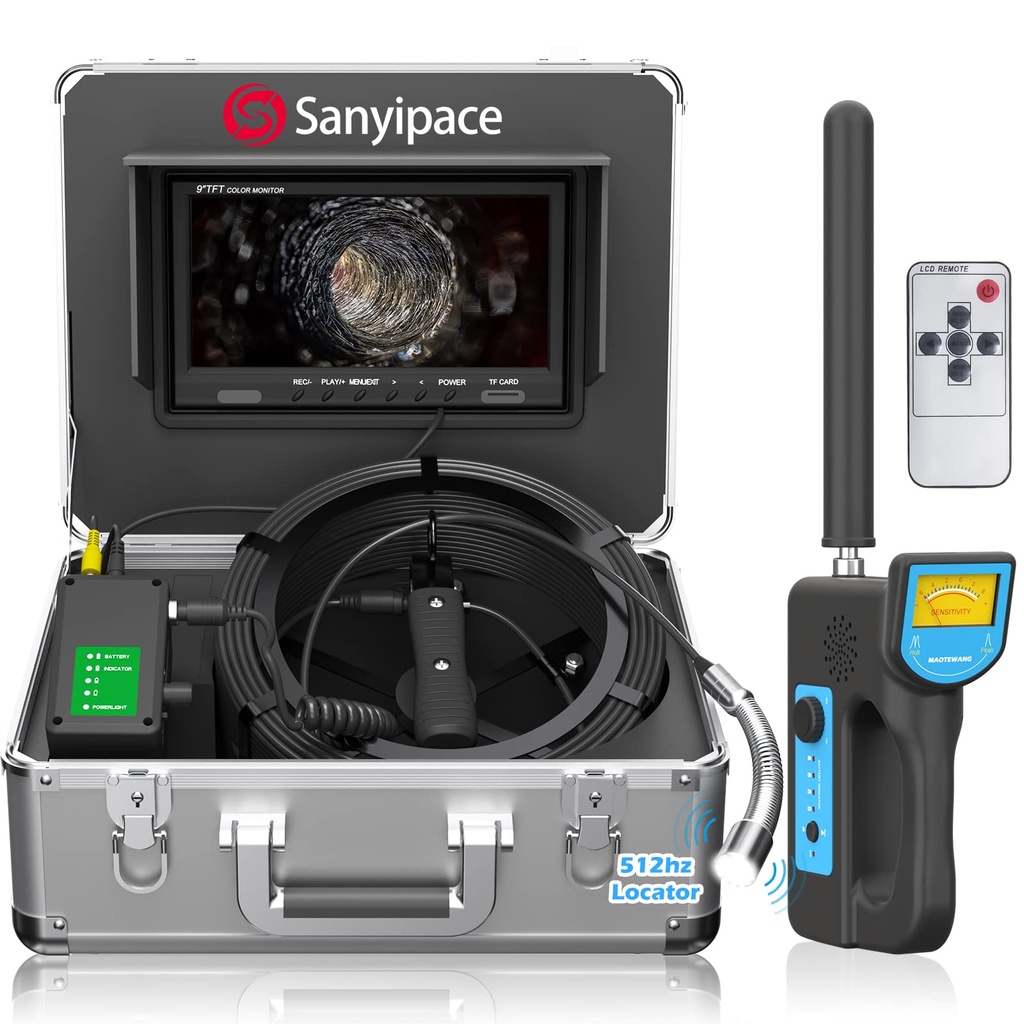 HD Sewer Drain Pipe Camera with 512hz Locator, Drainage Camera 50M with Self Balancing