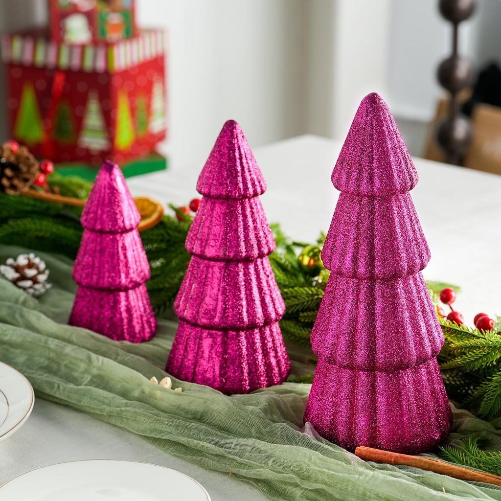 3Pcs Artificial Christmas Tree Decorations Glittering Foam Tabletop Xmas Tree Modern