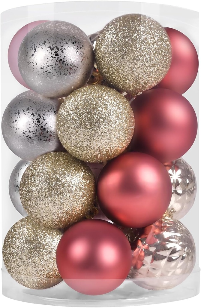 Beinhome 20pcs 8cm Christmas Baubles ornament set, Larger Pink and Gold Shatterproof Plastic