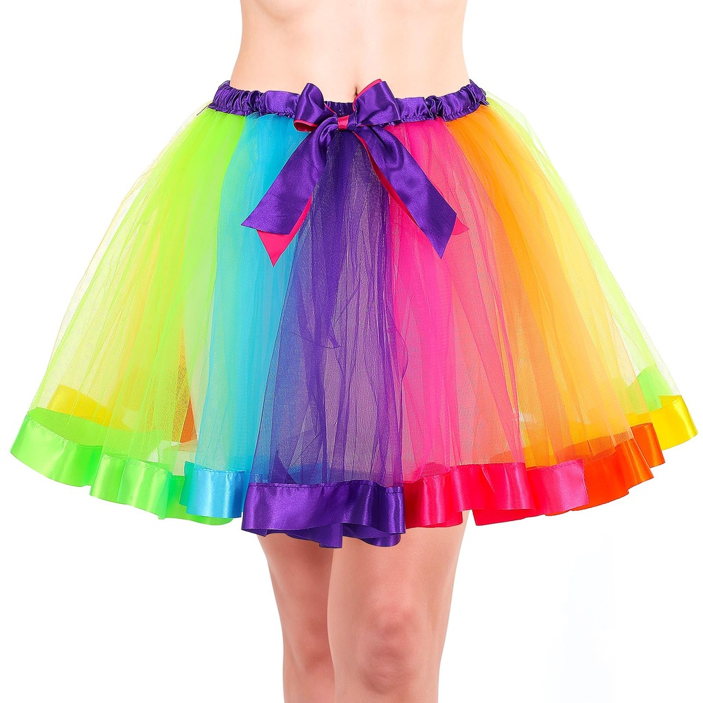 CIATBYYJ Multilayer Rainbow Tutu Women with Bow, Colorful Adult/Kids Tutus for Women Girls,