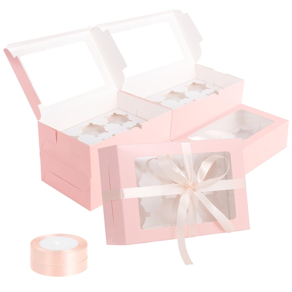 Coptiner 20 Pack Cupcake Boxes, 6 Holes with Window and Inserts, Cake Boxes Bakery Boxes Ca