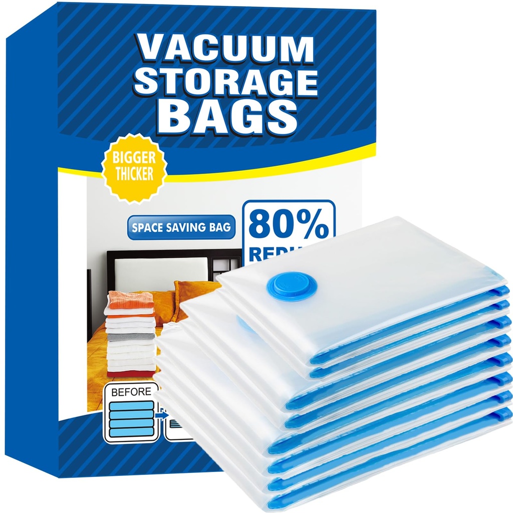 Vacuum Storage Bags - 8 Pack Reusable Strong Space Saver Compression Bags - Vacuum Pack Bag