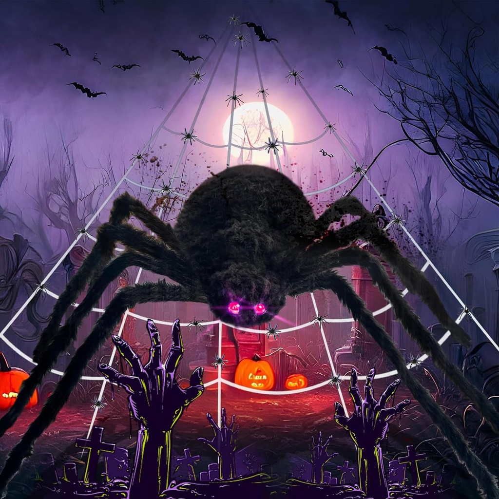 Twshiny Halloween Spider Web Decorations,5M Cobweb Giant Spider Halloween Fake Large Hairy