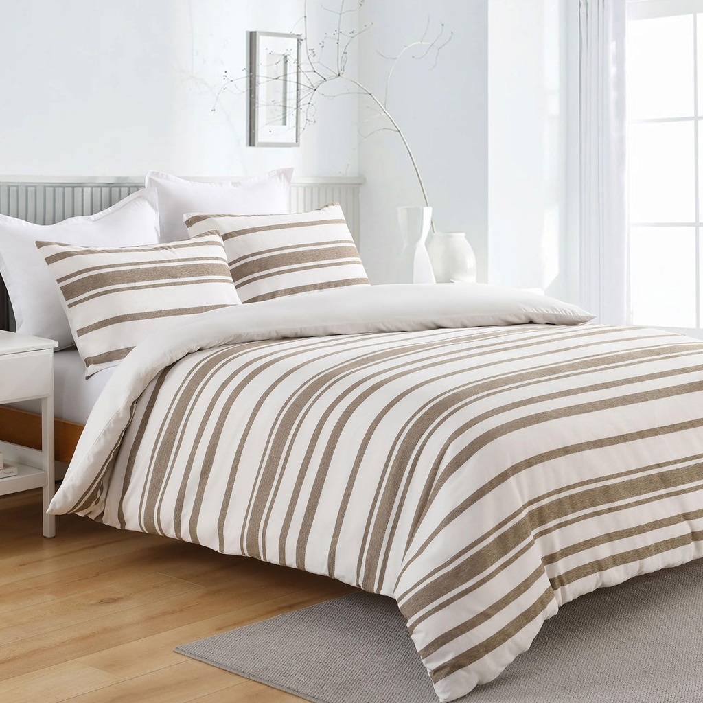 HORIMOTE HOME Chenille Double Duvet Cover Sets - Taupe White Striped Design, Thermal Warm S