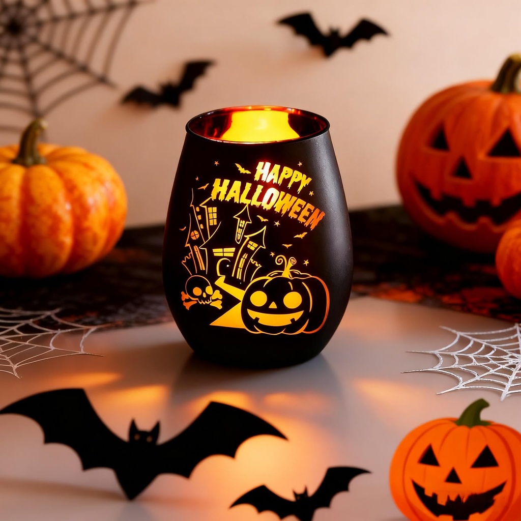 Halloween decorations, halloween decor indoor, happy Halloween glass candle holder,Tealight