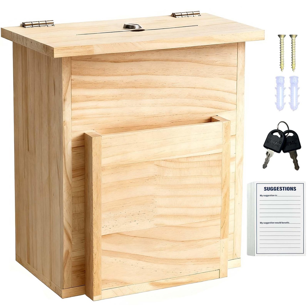 50PCS Cards And Wooden Suggestion Box,Honesty Comment Collection And Ballot Box With Slot 