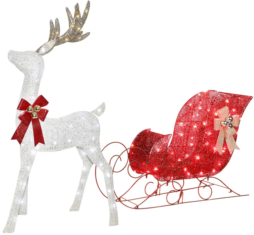 Lighted Christmas Decorations Reindeer & Sleigh 2 Pcs, HOYECHI Light up Christmas Decor