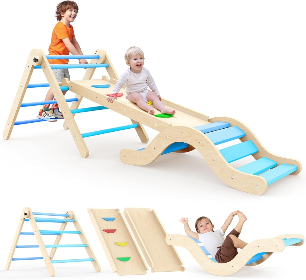 Montessori Indoor Playset: 7-in-1 Climbing Frame with Slide, Arch & Mat for Toddlers and Children