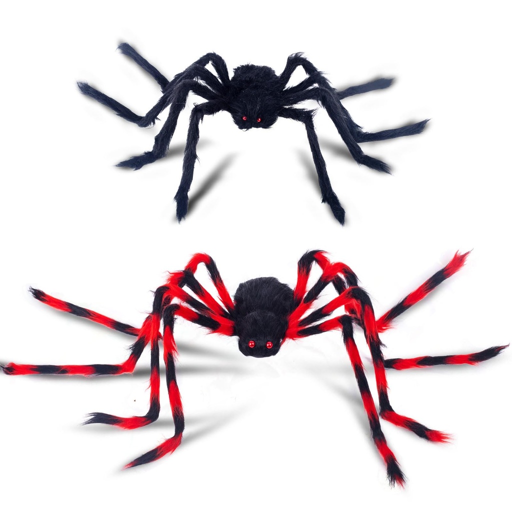 ZSYIULIA 2Pcs Halloween Decorations Red and Black Spider 50''and 30'' Giant Spider Decor wi