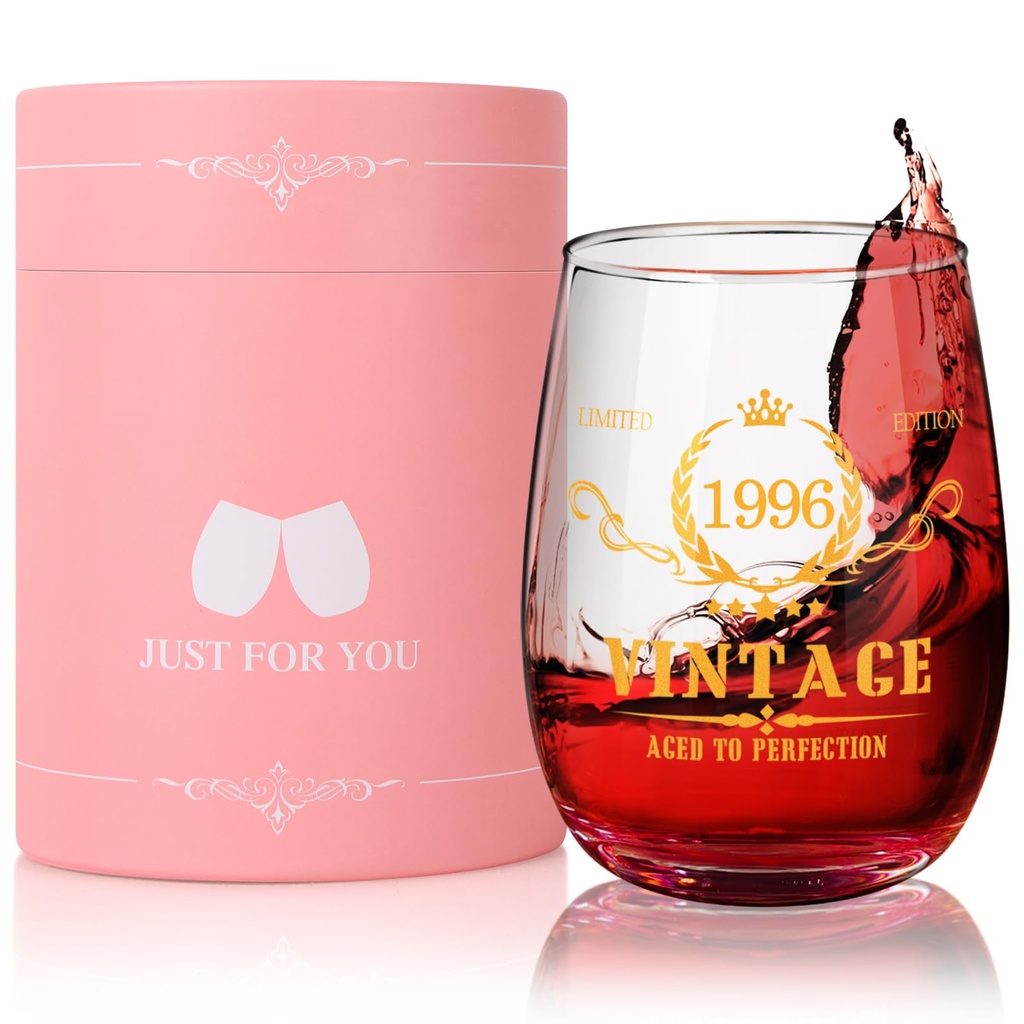 Tecanne Gifts for Women Men - 1995 Vintage Style 15oz Stemlesss Wine Glass